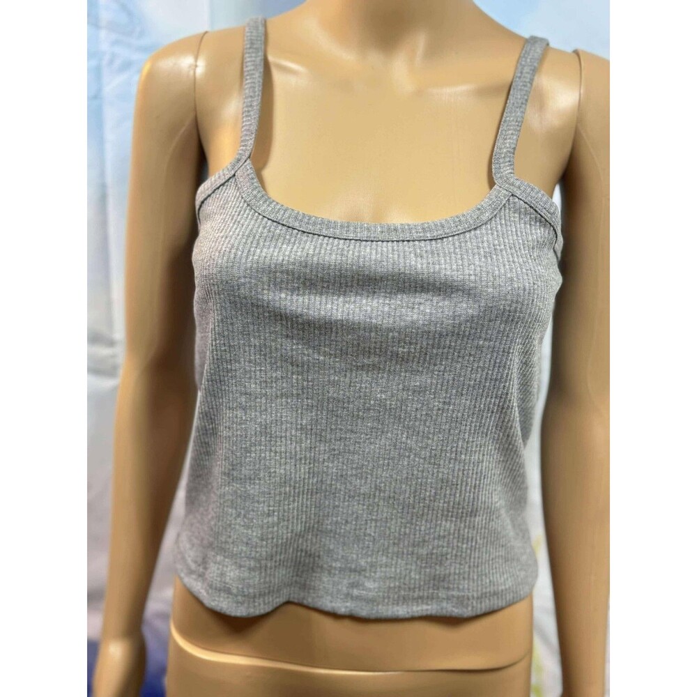 Women Ribbed Knit Sleeveless Crop Top Slim fit Summer Basic Size L Tank Top